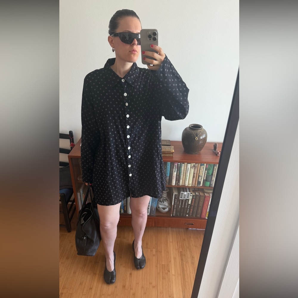 Black Polka Dot Button-Up Shirt dress